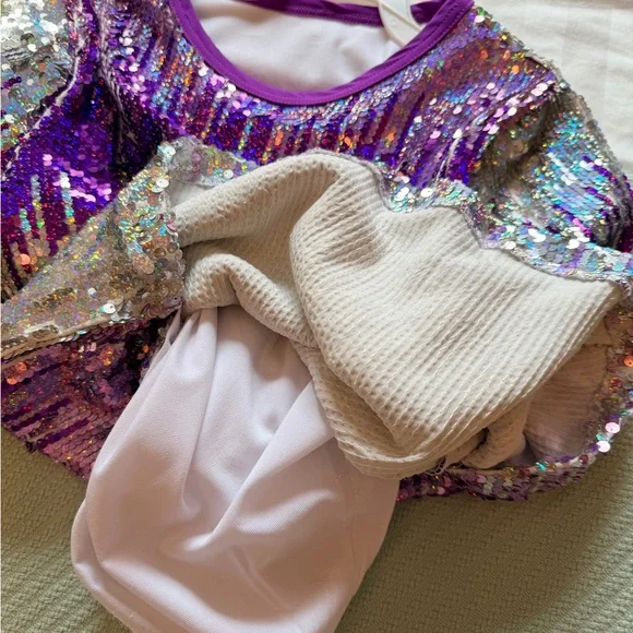 Purple and Silver Sequin Dance Top - Picture 4 of 7